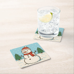Roligt Snögubbe Cute-julen Underlägg Papper Kvadrat