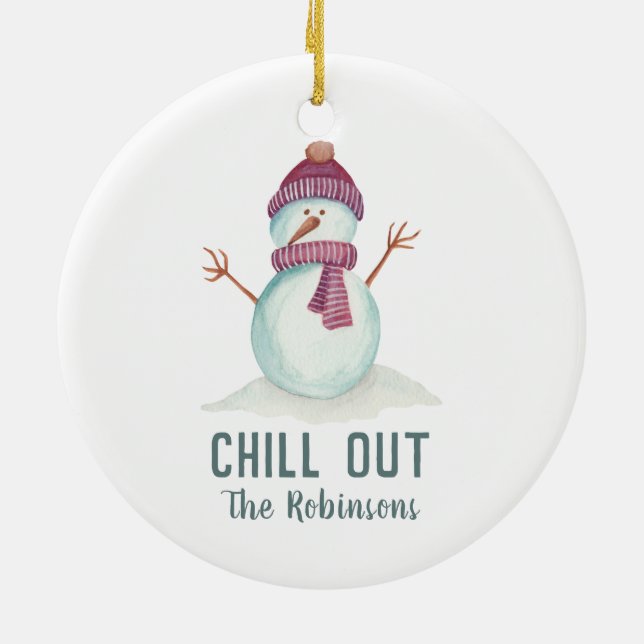 Roligt Snögubbe julfamiljs foto Julgransprydnad Keramik (Baksidan)