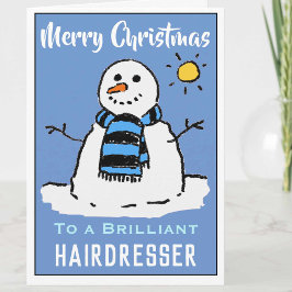 Roligt Snögubbe julkort för en Hairdresser Helgkort