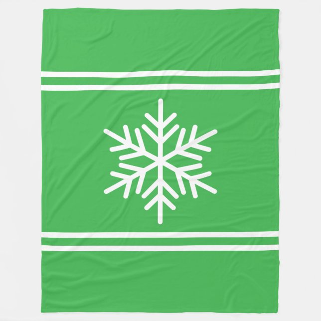 Roligt Snowflake jul Grönt Vita Tävlan Rand Fleecefilt (Framsidan)