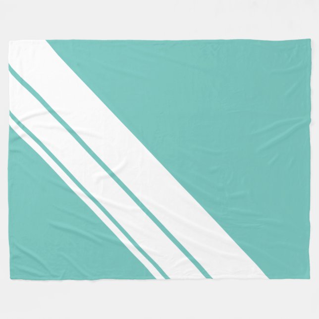 Roligt Snyggt Light Teal Wide White Tävla Rand Fleecefilt (Framsidan (Horisontell))