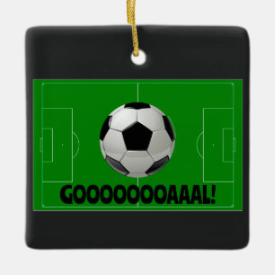 Roligt Soccer Ball and Pitch GOAL! (Fotboll) Idrot Julgransprydnad Keramik