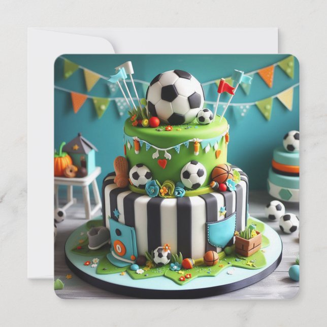 ROLIGT SOCCER THEME BARNS FÖDELSEDAG CAKE KORT (Framsida)
