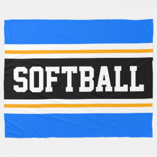 Roligt SOFTBALL Bright Blue Black Athletic Rand Fleecefilt