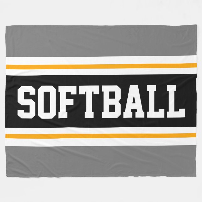 Roligt SOFTBALL Grått Black Athletic Tävla Rand Fleecefilt (Framsidan (Horisontell))