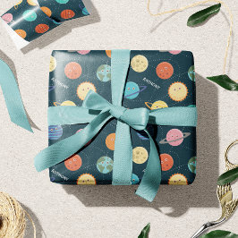 Roligt Solar System Planets Mönster för barn Blue Presentpapper