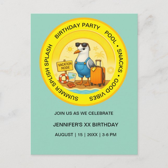 roligt soligt resmål mås strand inbjudan  (Framsida)