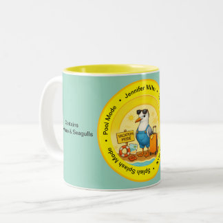 roligt soligt resmål mås strand resenär namn Två-Tonad mugg
