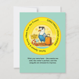 roligt soligt resmål mås strandhälsning  vykort