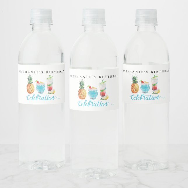 Roligt Sommar Firande Cocktail Födelsedagsfest Vattenflaskor Etikett (Flaskor)