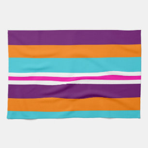 Roligt Sommar Rosa Teal Orange Lila Stripe Mönster Kökshandduk