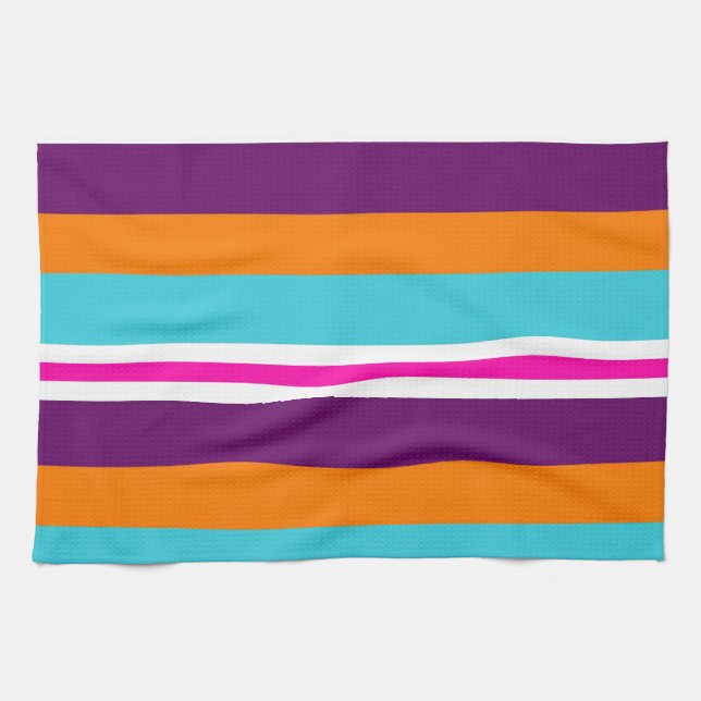 Roligt Sommar Rosa Teal Orange Lila Stripe Mönster Kökshandduk (Horisontell)