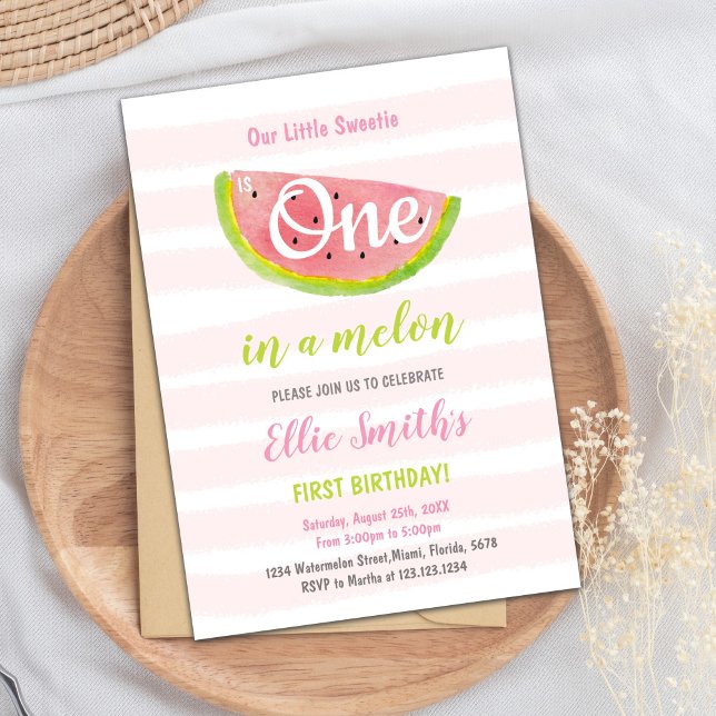 Roligt sommaren Party Inbjudan (Pink Watermelon Birthday Invitations)
