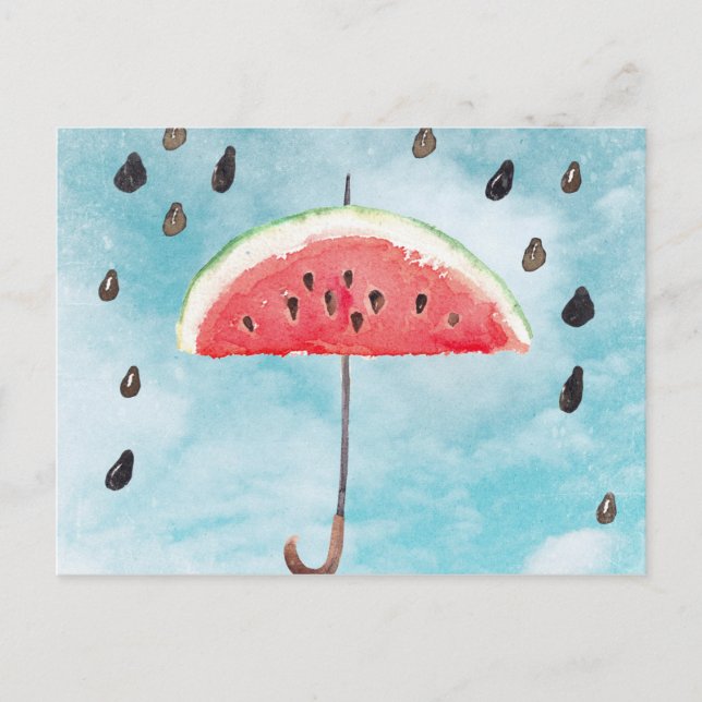 Roligt Sommarfärsk Melon Fruit Rain Vykort (Framsida)