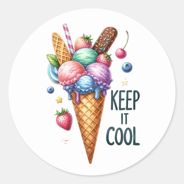 Roligt Sommarglass Stickers Runt Klistermärke (Framsida)