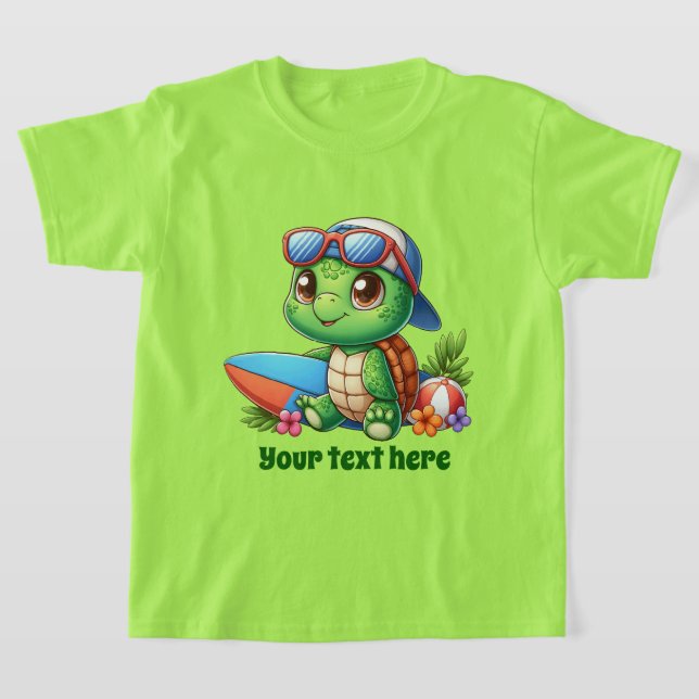Roligt Sommarsköldpadda lägg till textpojkar T Shirt (Laydown)