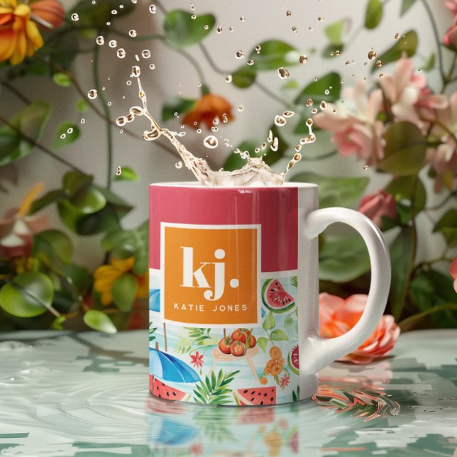 Roligt, sommartid, Snyggt Monogram Kaffemugg (Skapare uppladdad)