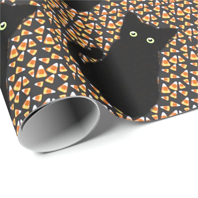 Roligt söt Black cat Candy corn Halloween roligt Presentpapper (Rullad Hörn)