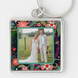 Roligt Söt Blommigt Dragonfly Photo Inspiritivity Fyrkantig Silverfärgad Nyckelring