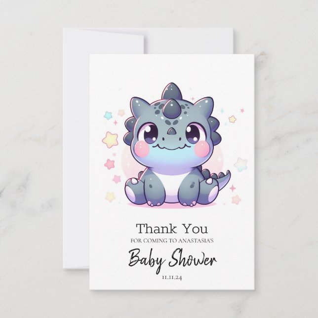 Roligt Söt dinosaur Baby Shower Tack Kort (Framsida)