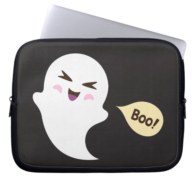 Roligt söt kawaii tecknad spöke som säger boo laptop sleeve (Framsidan)