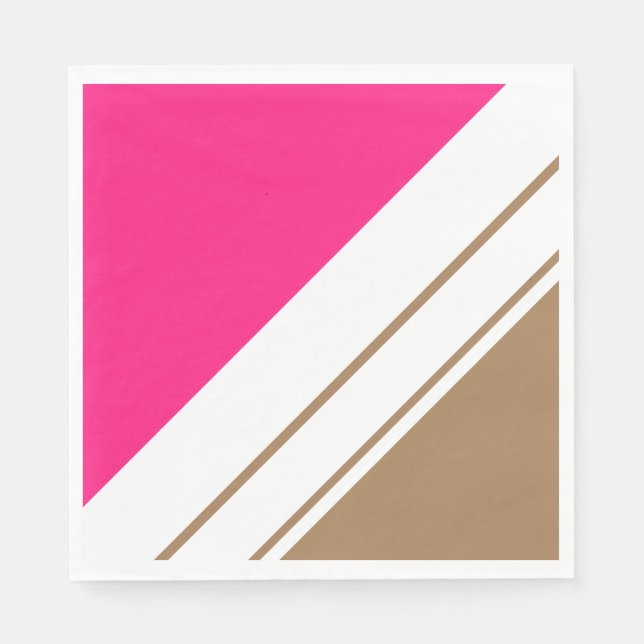 Roligt Söt Rosa Mocha Brown White Tävla Rand Pappersservett (Framsidan)