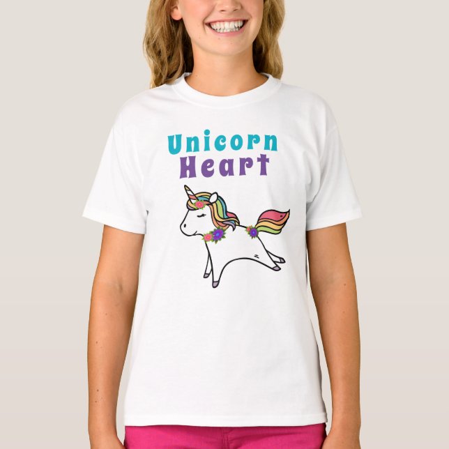 Roligt Söt Unicorn-lila och rosa blommor T Shirt (Framsida)