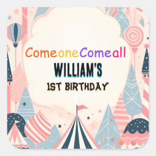 roligt söta barn Carnival Circus Show 1st Birthday Fyrkantigt Klistermärke
