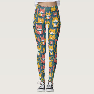 Roligt Sött Färgglatt Kawaii Katt Gula Katter Möns Leggings