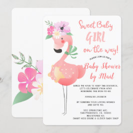 Roligt sött rosa flamingo-barnkalas via posten inbjudningar