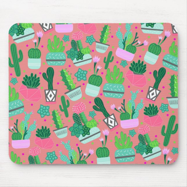 Roligt Southwest Cute Girly Rosa Cactus Mönster Musmatta (Framsidan)