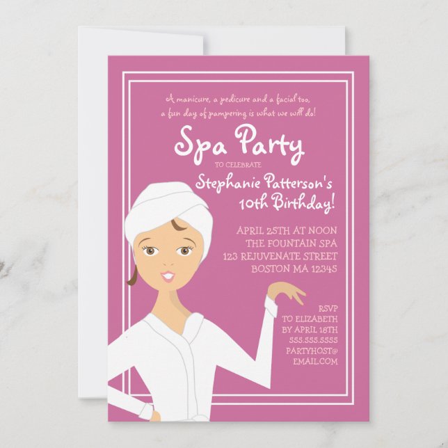 Roligt Spa Girl Birthday Spa Party-inbjudan| Berg Inbjudningar (Framsida)