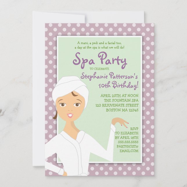 Roligt Spa Girl Birthday Spa Party-inbjudan| Rosa Inbjudningar (Framsida)