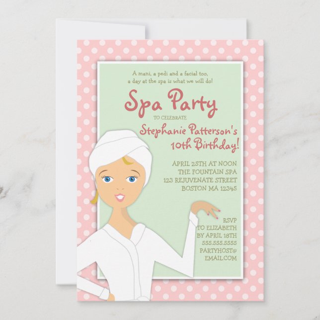 Roligt Spa Girl Birthday Spa Party-inbjudan | Rosa Inbjudningar (Framsida)