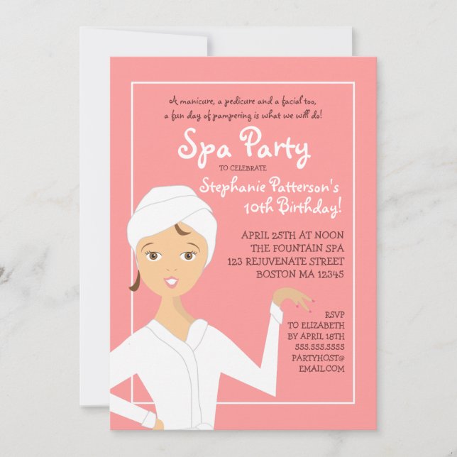 Roligt Spa Girl Birthday Spa Party-inbjudan| Rosa Inbjudningar (Framsida)