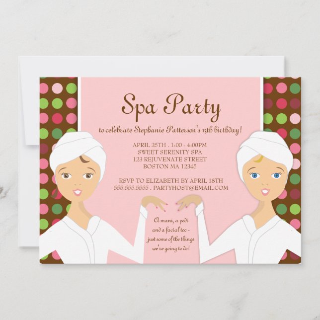 Roligt Spa Girl Birthday Spa Party-inbjudan| Rosa Inbjudningar (Framsida)