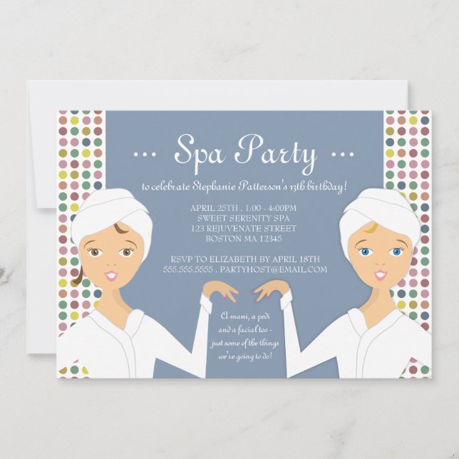 Roligt Spa Girl Birthday Spa Party-inbjudan| Zebra Inbjudningar (Framsida)
