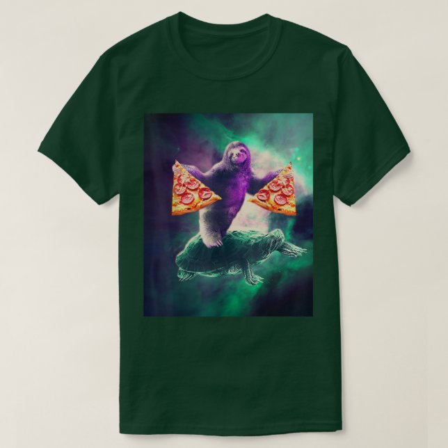 Roligt Space Sloth with Pizza Riding Turtle 68 254 T Shirt (Design framsida)