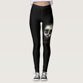 Roligt Spooky AF Creepy Goth Doll Ansikte Hallowee Leggings