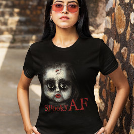 Roligt Spooky AF Creepy Goth Doll Ansikte Hallowee T Shirt