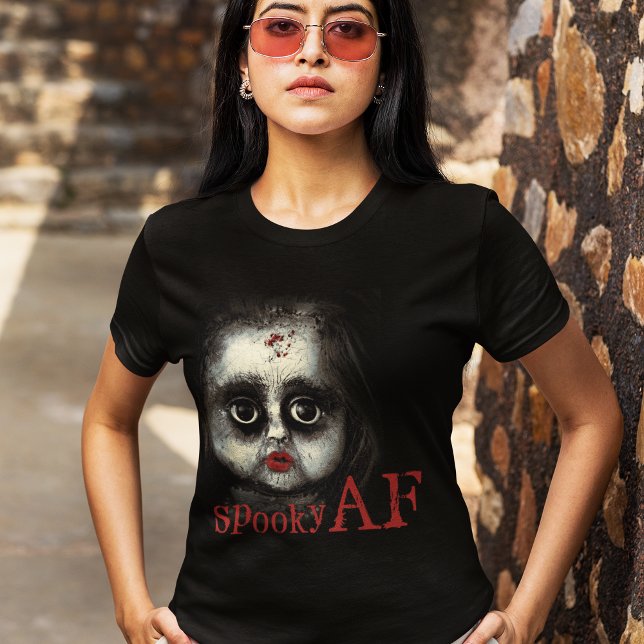 Roligt Spooky AF Creepy Goth Doll Ansikte Hallowee T Shirt (Skapare uppladdad)