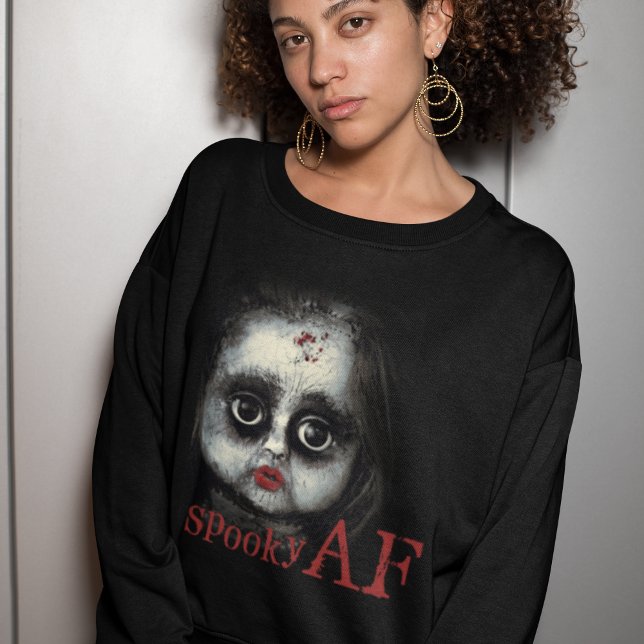 Roligt Spooky AF Creepy Goth Doll Ansikte Hallowee T Shirt (Skapare uppladdad)