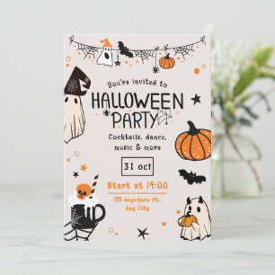 Roligt Spooky Orange och Black Halloween fest Inbjudningar