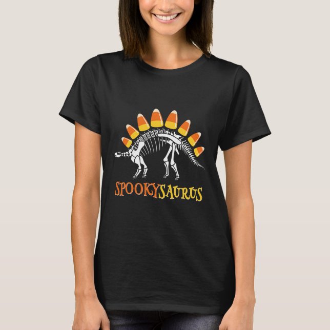 Roligt Spookysaurus Candy corn Dinosaur Halloween  T Shirt (Framsida)