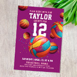 Roligt Sport Coola Girl Lila Rosa Basketball Bday Inbjudningar<br><div class="desc">Skär stor med vår coola färgstarka basketboll födelsedagsfest inbjudan! Med en spricka av pulserande basketbollar mot en gigantisk lila-bakgrund sätter den här inbjudan in steget för ett energiskt firande. Med stort, djärvt och sportiskt typsnitt är det perfekt för din barns eller tonåringars födelsedagsäck. Anpassa den med din egen text och...</div>