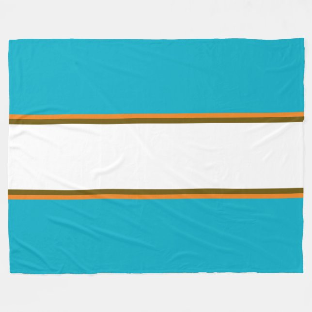 Roligt Sporty Azure Blue Brown White Tävla Rand Fleecefilt (Framsidan (Horisontell))