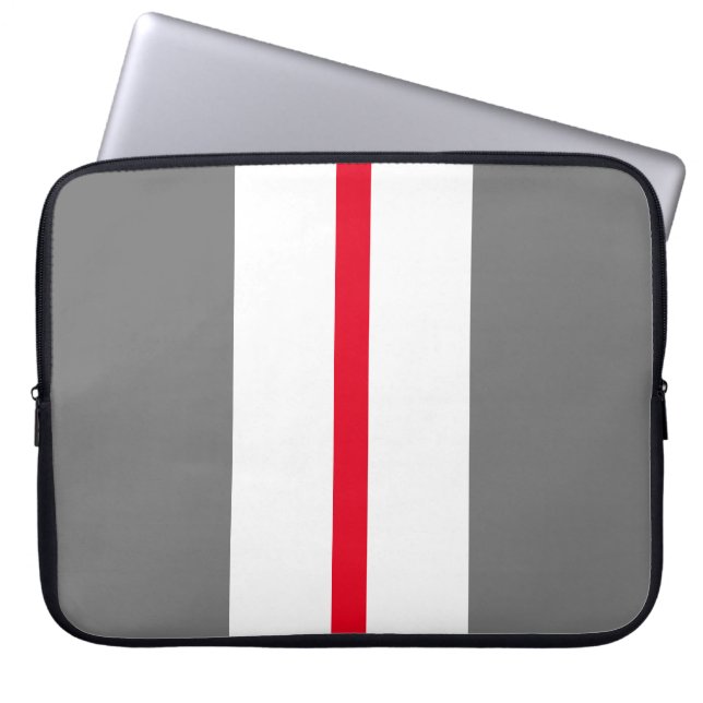 Roligt Sporty Bright Red White Grått Tävla Rand Laptop Fodral (Framsidan)