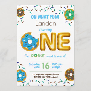 Roligt Sprinkles Donut Doughnut Boy 1st Birthday Inbjudningar