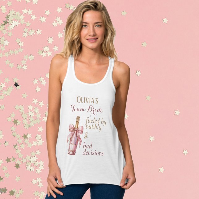 Roligt Sprudlande Rosa Guld Brud Team Linne Med Racerback (Fun Team Bride T for your favorite girls and guys, Sip, Sip, Hooray!)