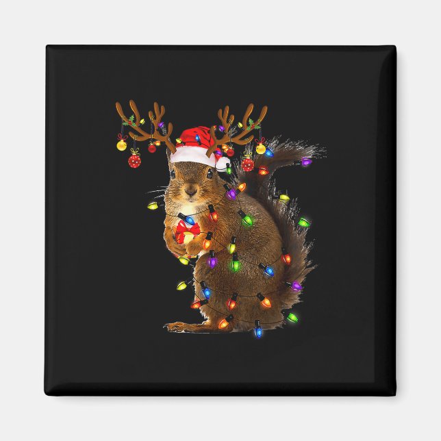 Roligt Squirrel Julgran Ljus Reindeer Santa Magnet (Framsidan)